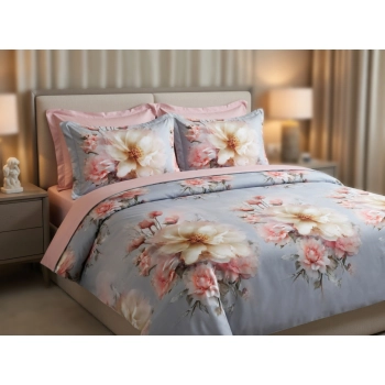 Pościel bawełna 160x200 eleganckie kwiaty z prześcieradłem – komplet premium 4cz PK819